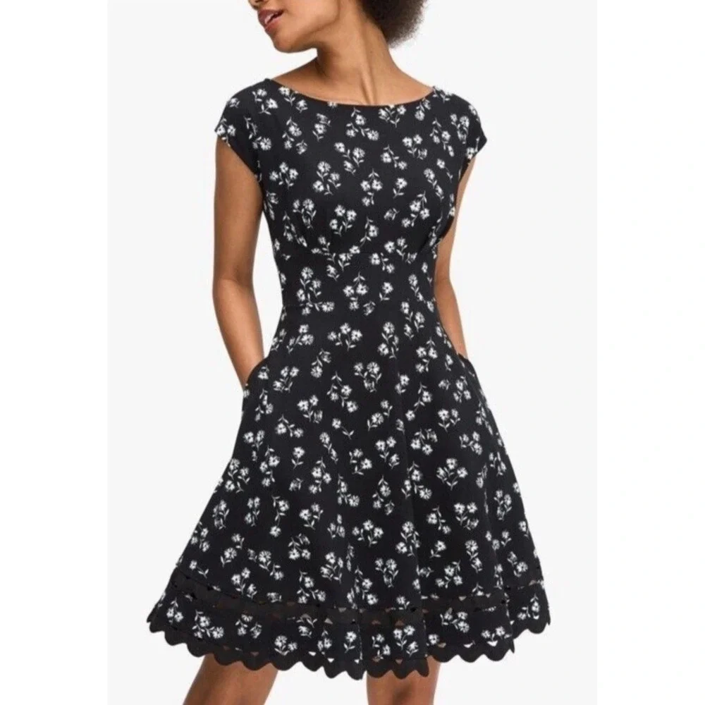 Kate Spade Dress Dandelion Floral Short Sleeve Stretch Ponte A-Line Women M NWOT